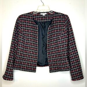 Pendleton sz18 women’s open face blazer in a red, black and gray pattern